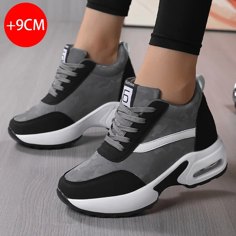 Women Air Cushion Sneaker Insole Increase Height/Brand Sport Shoes High Bottom Outdoor Daily Walking Shoes