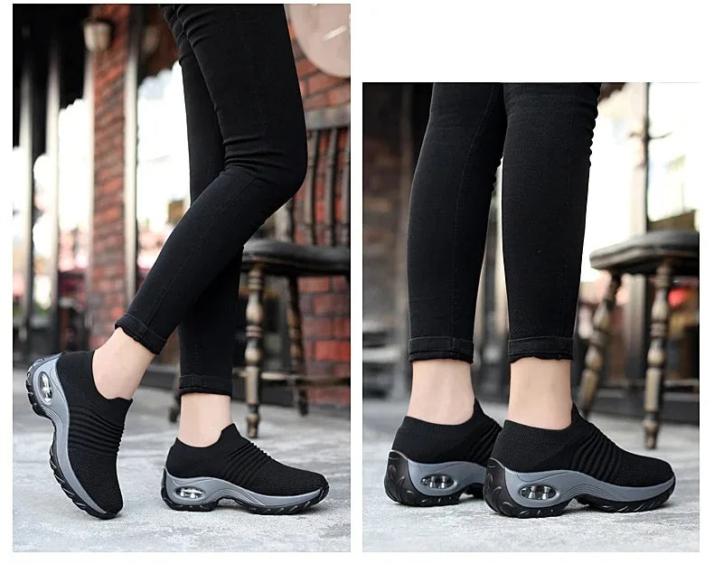 Women Running Training Sneakers Female Air Cushion/Causal Sport Shoes Slip On Walking Sock Shoes