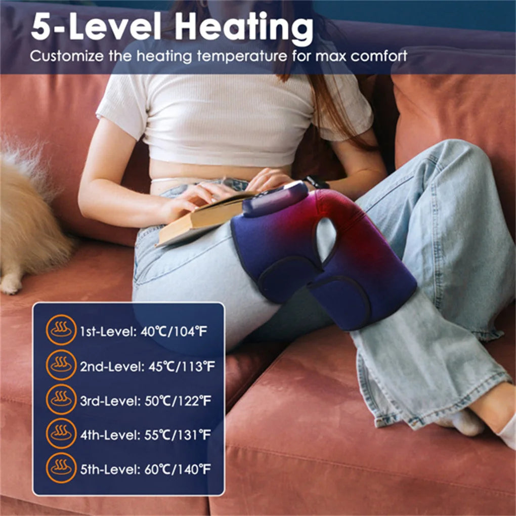 Cordless Knee Massager Heated Knee Brace Wrap Electric Knee Heating Pad/with 5-Level Heating 3-Level Vibration Air Compression