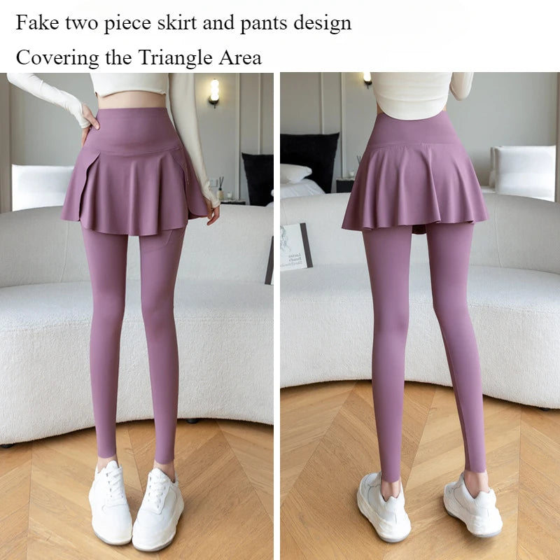 Women Fake Two Pieces Leggings Seamless Fitness Leggings High Waist/with Pocket Elastic Slim Fashion Hip Lifting Yoga Pants