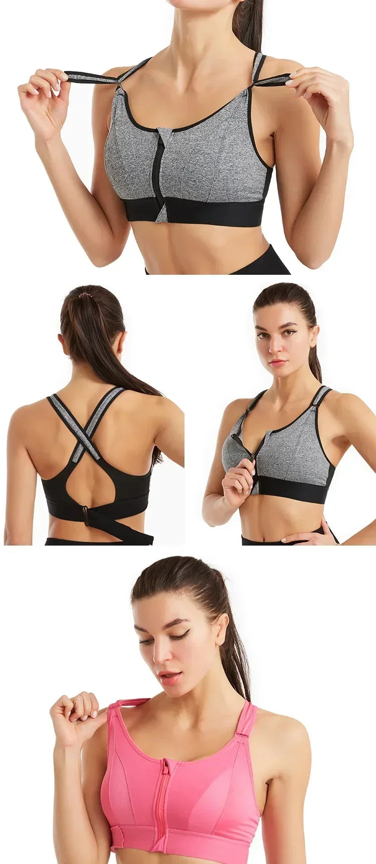 Women Sports Bras Tights Crop Top Yoga Vest Front Zipper Plus Size/Adjustable Strap Shockproof Gym Fitness Athletic Bras