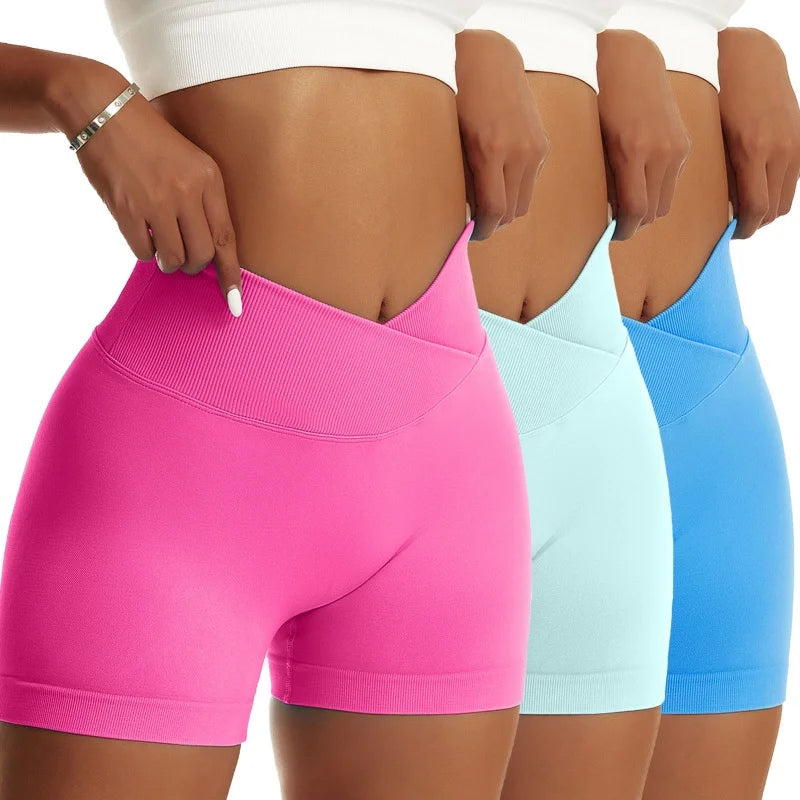 3 Pieces Women Solid Peach Hip Sports Pants High Elastic/Breathable Running Biker High Waist Yoga Scrunch Shorts for Women