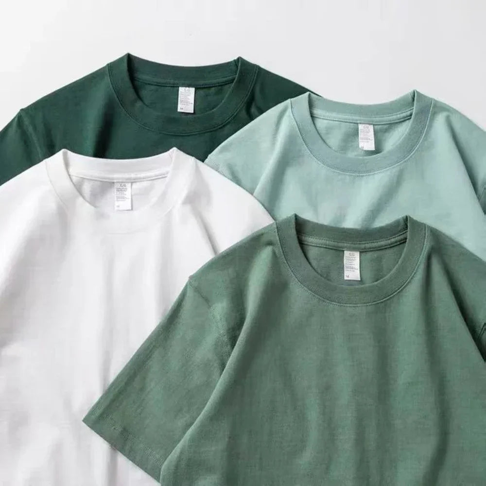 Summer Men Green T-shirt 100% Pure Cotton/Short-sleeved Top T-shirt Green Cotton Half-sleeve T Shirt