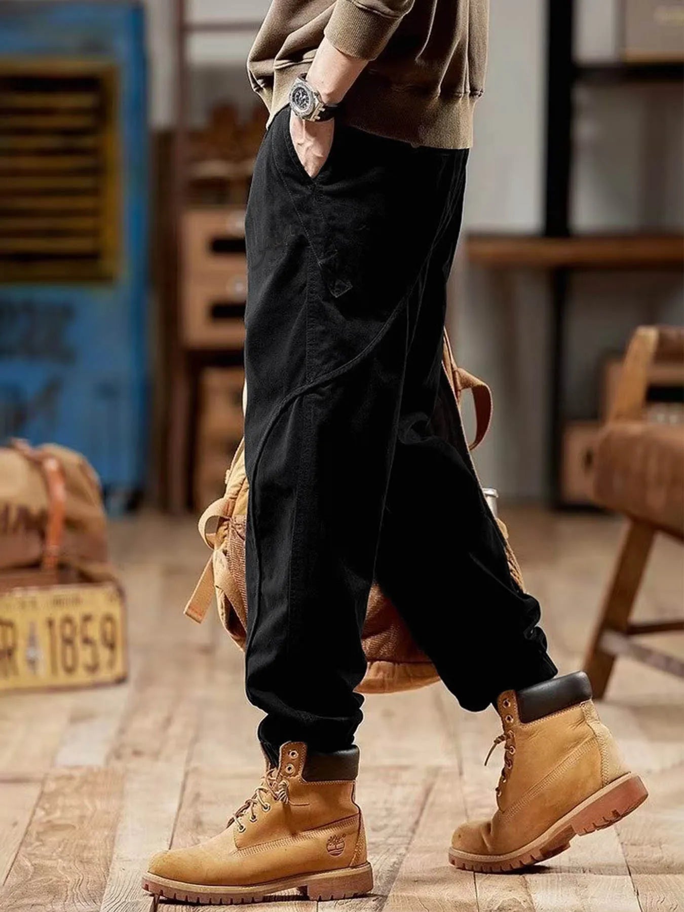 Work Pants Men's Straight Style Wide Leg Casual Long Trousers/Casual Loose Baggy Sweatpants Autumn Pants