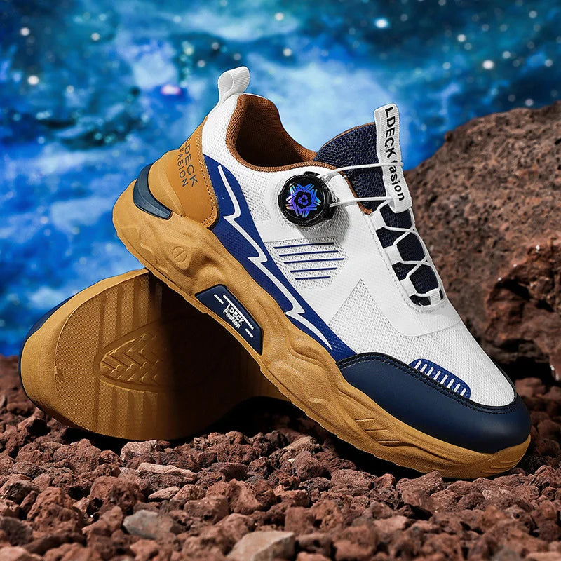 New style mesh breathable men's sports shoes Men's shoes without laces/Rotating buckle for easy on and off Casual running shoes