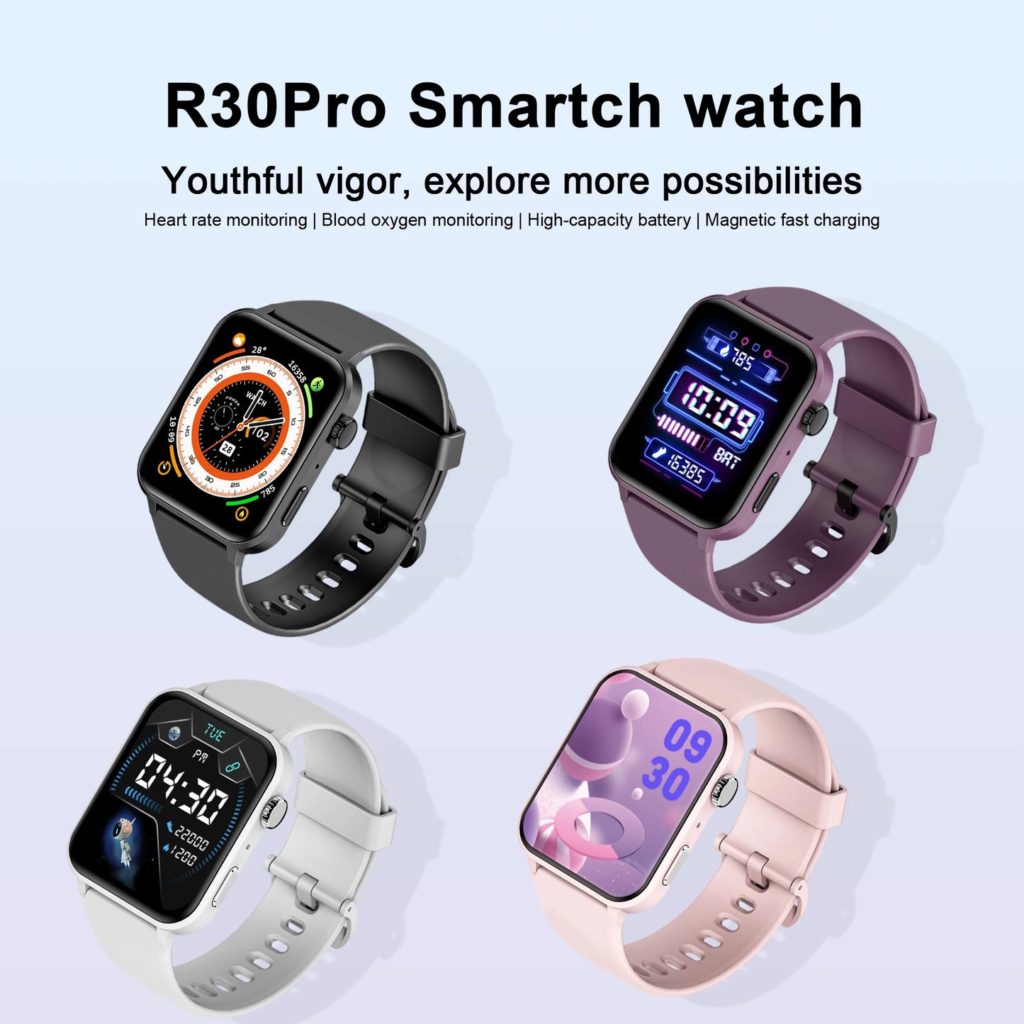 Blackview R30Pro Gray Smartwatch 1.85'' BT Call Waterproof Smart Watch Heart Rate/SpO2 Monitor Man Woman Watches for Android IOS