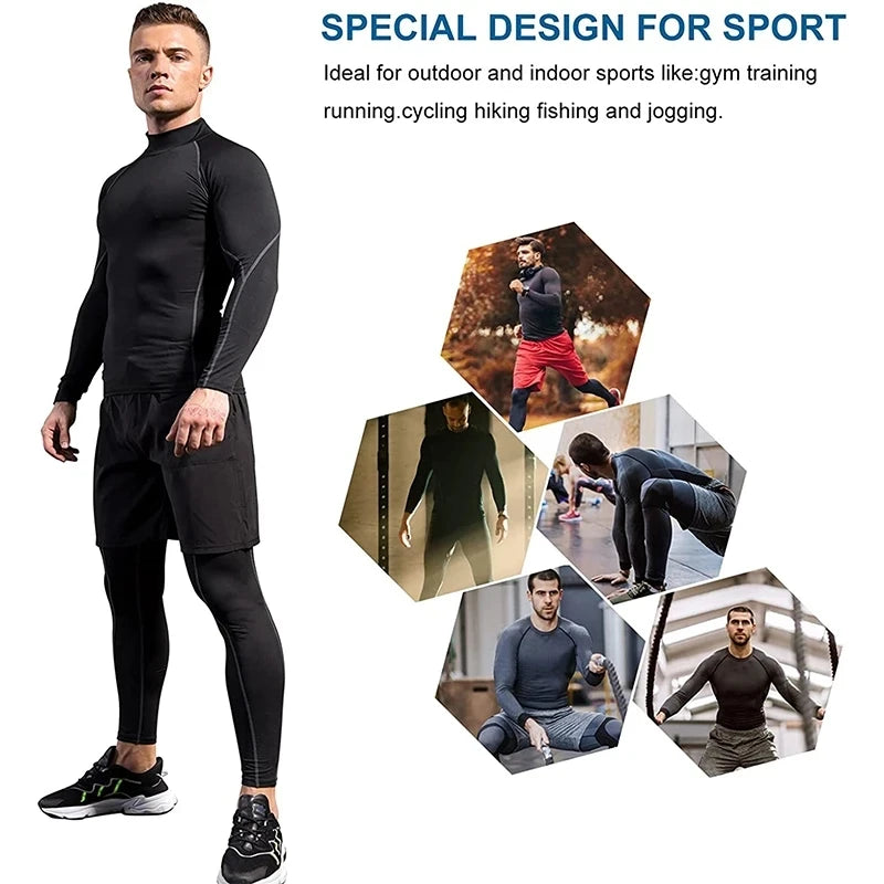 Men Bodybuilding Sport T-shirt Quick Dry Running Shirt Long Sleeve/Compression Top Gym T Shirt Men Fitness