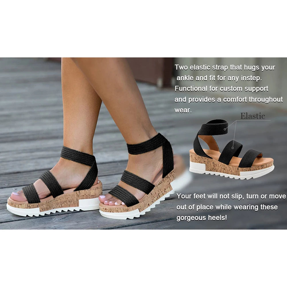 Summer Women's Sandals Platform Casual Wedge Shoes/Cork Elastics Strap Fashion Sandals