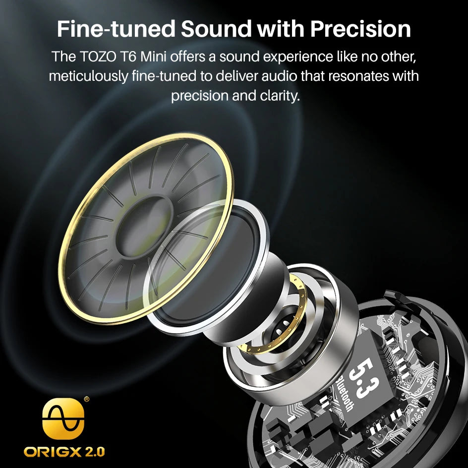 TOZO T6 mini Ergonomic Wireless Earbuds Bluetooth 5.3 TWS Headphones/in-Ear Headset IPX8 Waterproof 50Hrs Playtime