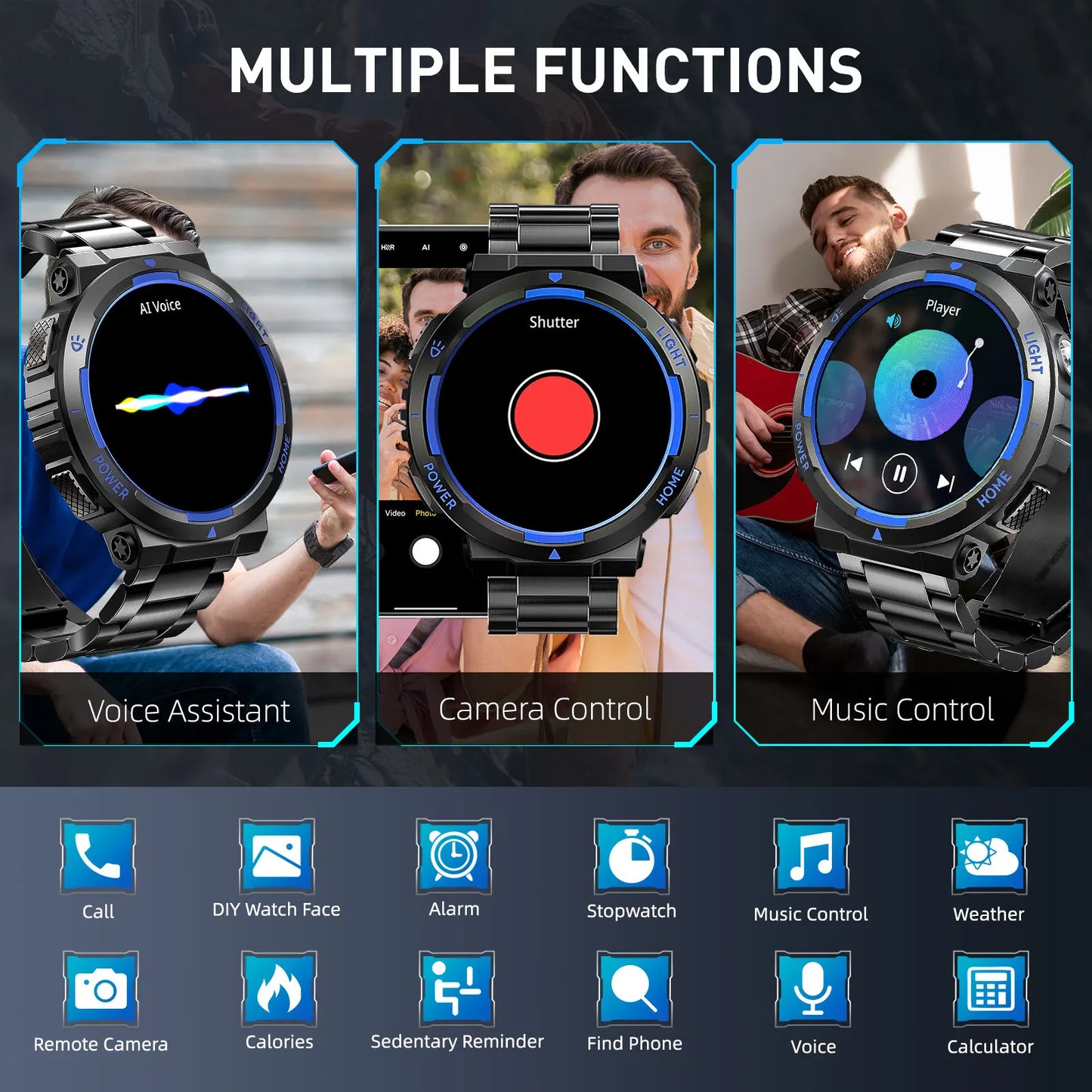 EIGIIS New Smart Watch 3ATM Waterproof/1.53" KT75 Outdoor Sports With LED Flashlight Health Monitoring Bluetooth Call