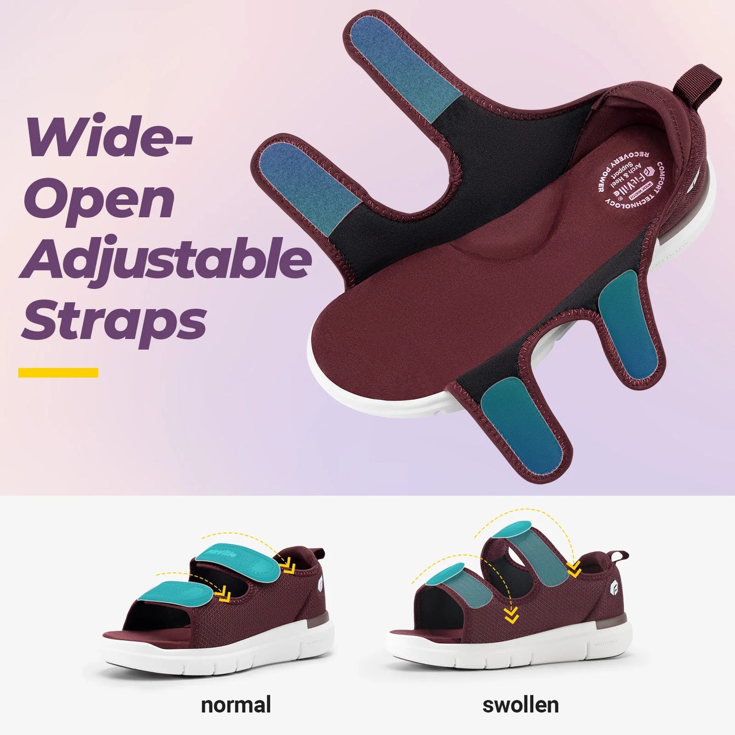 FitVille Women'S Diabetic Wide Sandals With Arch Support Adjustable Straps/Breathable Lightweight Casual Women Flat Shoes