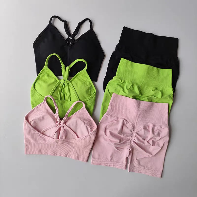 2 Pcs Yoga Sets Women High Waist Workout Outfits Gym Wear/Gym Clothing Sports Suits Fitness Tracksuit Sportswear Shorts Suit