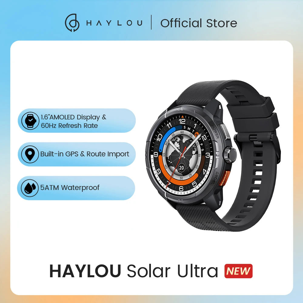 HAYLOU Solar Ultra GPS Smart Watch 1.6” AMOLED Display 60Hz Refresh Rate/Bluetooth Calls 5ATM Water Resistance Sports Smartwatch