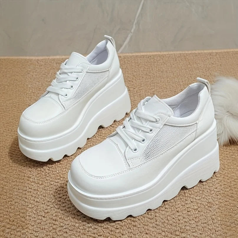 Women's Y2K Goth Wedges High Heels Pumps Fashion Solid Lace-up/Breathable Mesh Thick Bottom Sneakers Casual Comfy Platform Shoes