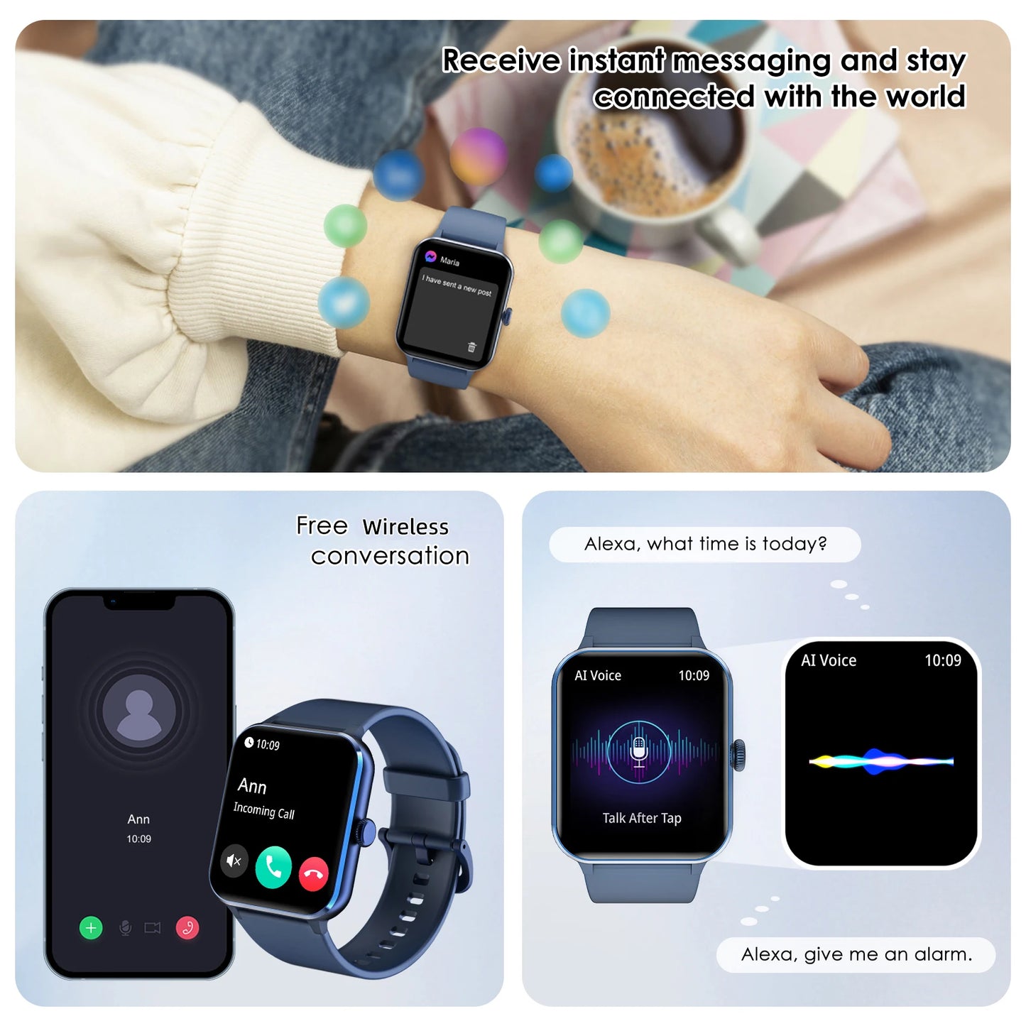 Blackview 1.85” Full Touch HD Smartwatch Bluetooth Calling Smart Watch/Voice Assistant with 100+ Sports Fitness Tracking
