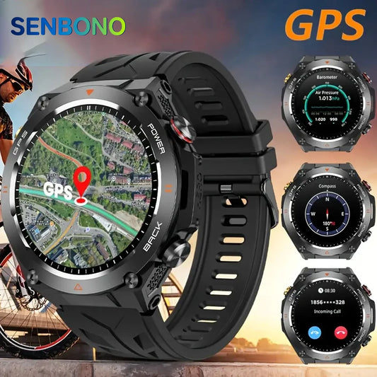 SENBONO Built-in GPS Smart Watch Bluetooth Call 1ATM/Waterproof Military Sports Fitness Tracker Smartwatch for Men