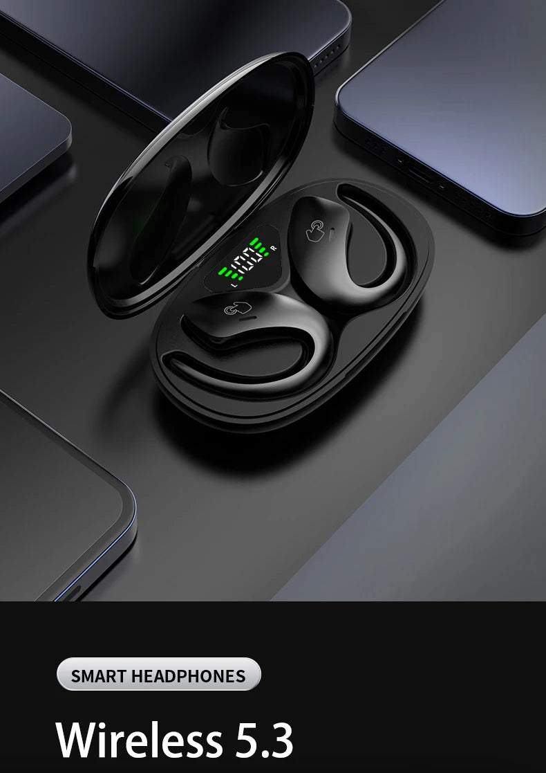 Open Ear Bluetooth Headphones 30 Hours Playtime/True Wireless Earbuds with Ear Hook Air Conduction Clear Calls Waterproof