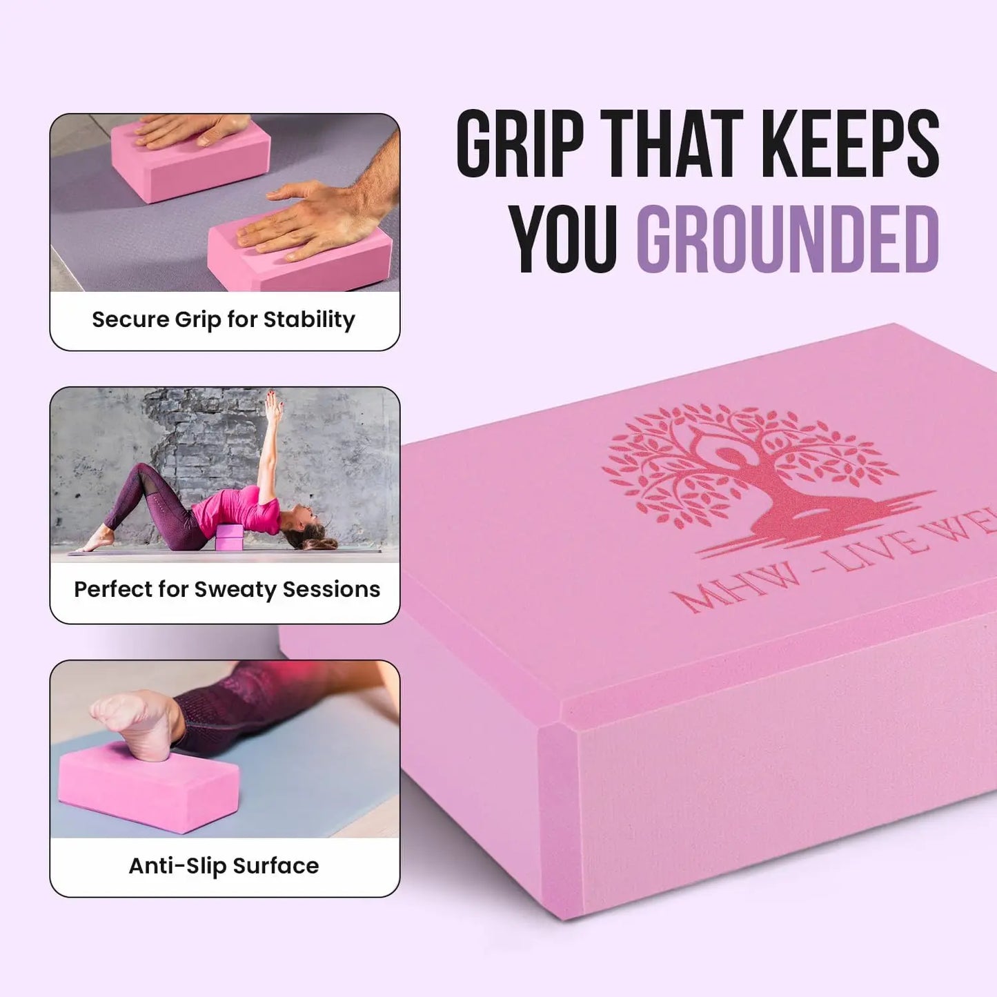 High Density EVA Foam Yoga Block Non-Slip Pilates Block/for Alignment & Balance 9x6x3 Inches Pink Foam