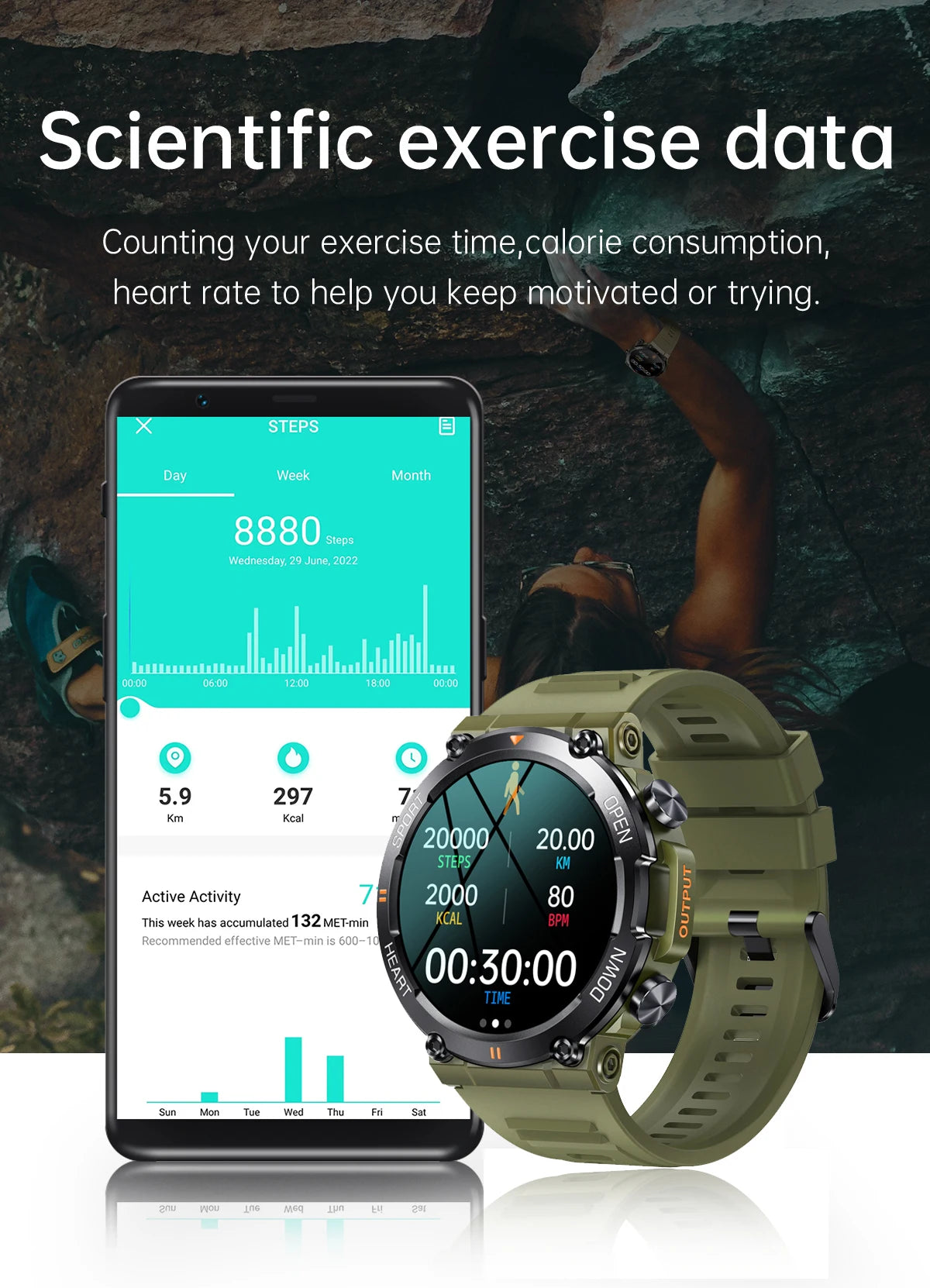 SENBONO Men's Smart Watch Big Screen Bluetooth Call 400mAh Military/Outdoor Sports Fitness Tracker Smartwatch Men Women K56