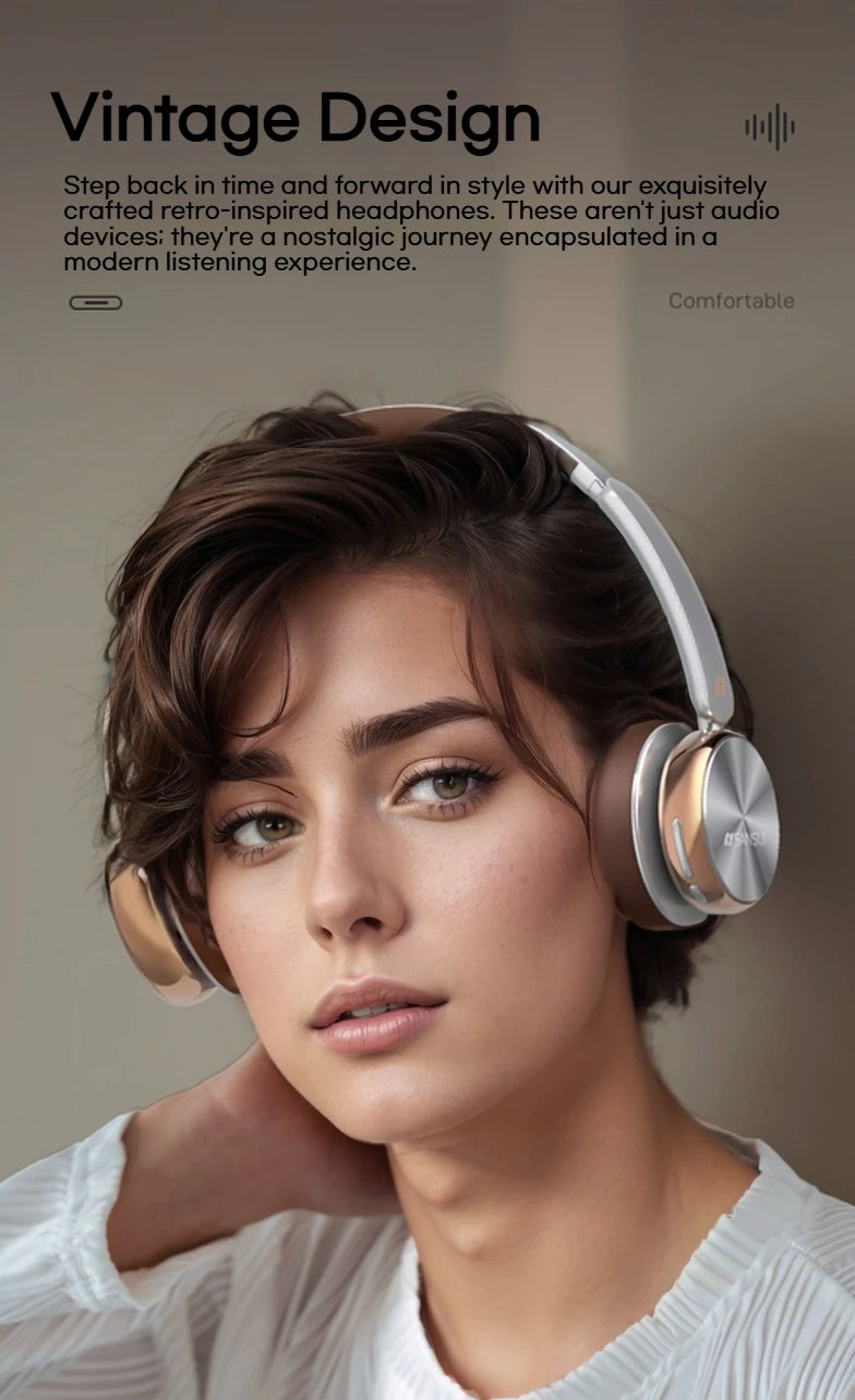Sansui DT11 ANC Wireless Bluetooth 5.4 Headphone -45dB/Active Noise Reduction Headsets 50H Playtime Over Ear Retro Earphones