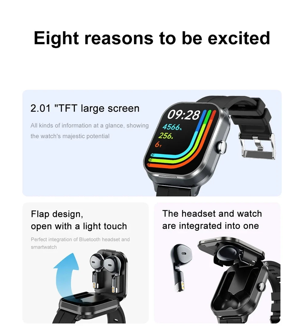 New 2-In-1 Smart Watch With Ear Buds For Men 2 Inch NFC Wireless Call/Fitness Music Control For Huawei Smartphone