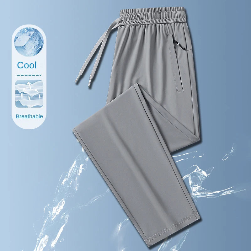 Ice Silk Men's trousers summer black-and-gray thin style business casual/pants outdoor stretch breathable straight leg Pants