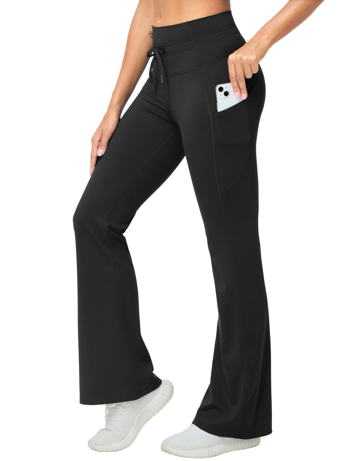 THE GYM PEOPLE Women's High Waisted Drawstring Flare Leggings/Workout Soft Stretchy Bell Bottom Yoga Pants with Pockets