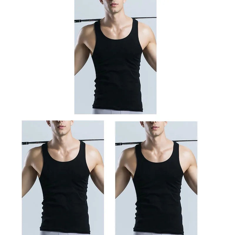 3pcs Pure Cotton Men Four Seasons Vest Simple Fit/Sports Fitness T-shirt Middle-aged Casual Sleeveless Tops L-4XL