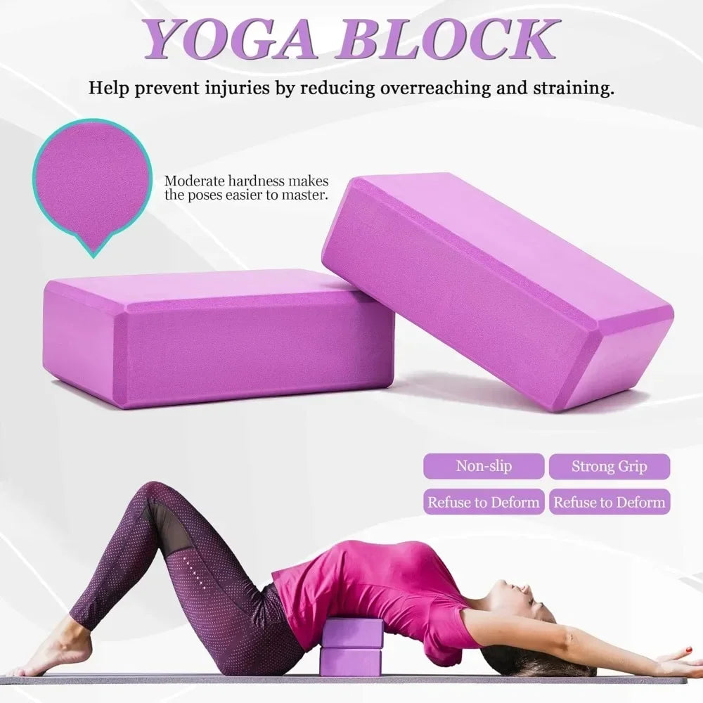 Yoga Wheel 12 in 1 Set with Back Roller for Pain Relief & Deep Tissue Massage/Yoga Blocks 2 Pack with Yoga Ring Yoga Strap