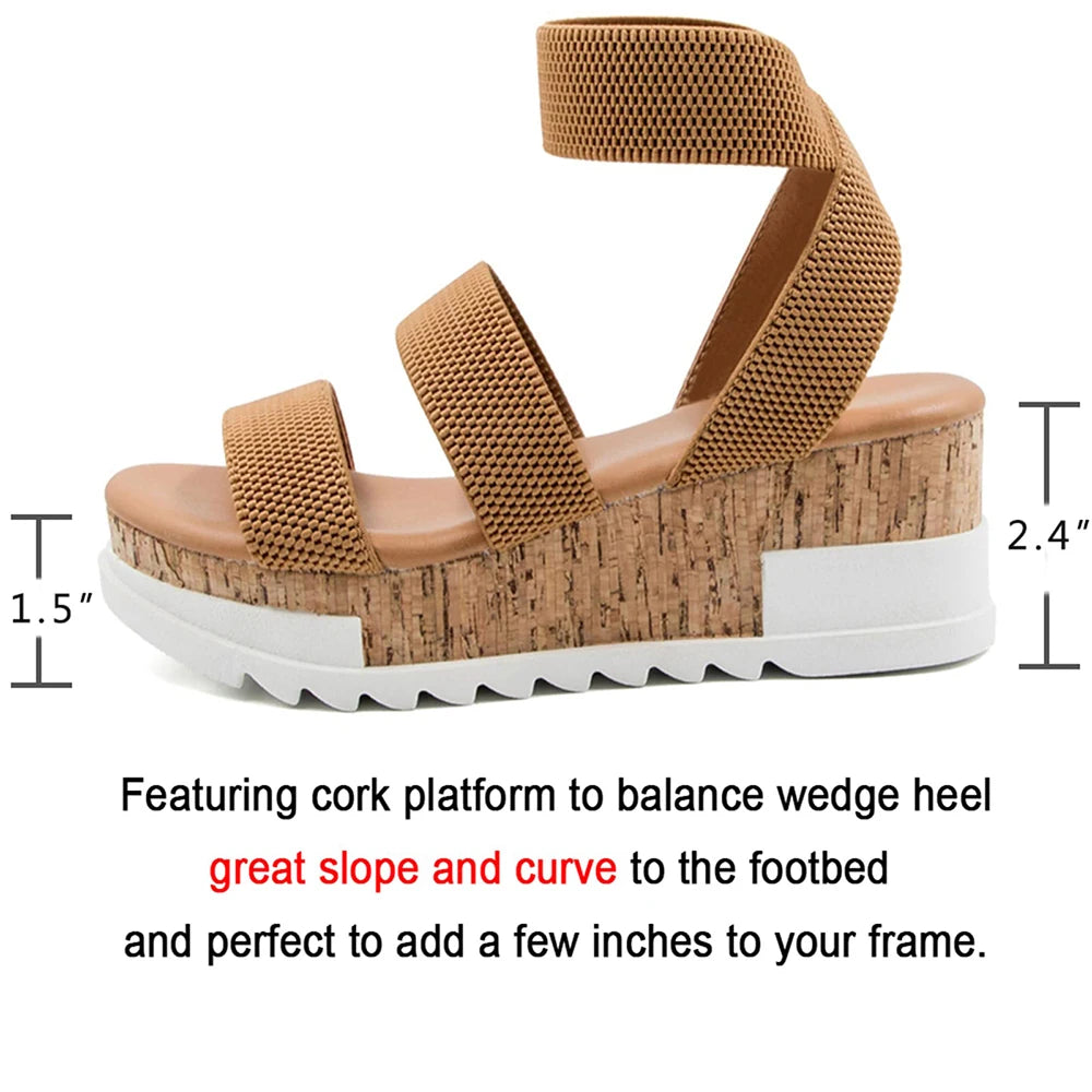 Summer Women's Sandals Platform Casual Wedge Shoes/Cork Elastics Strap Fashion Sandals