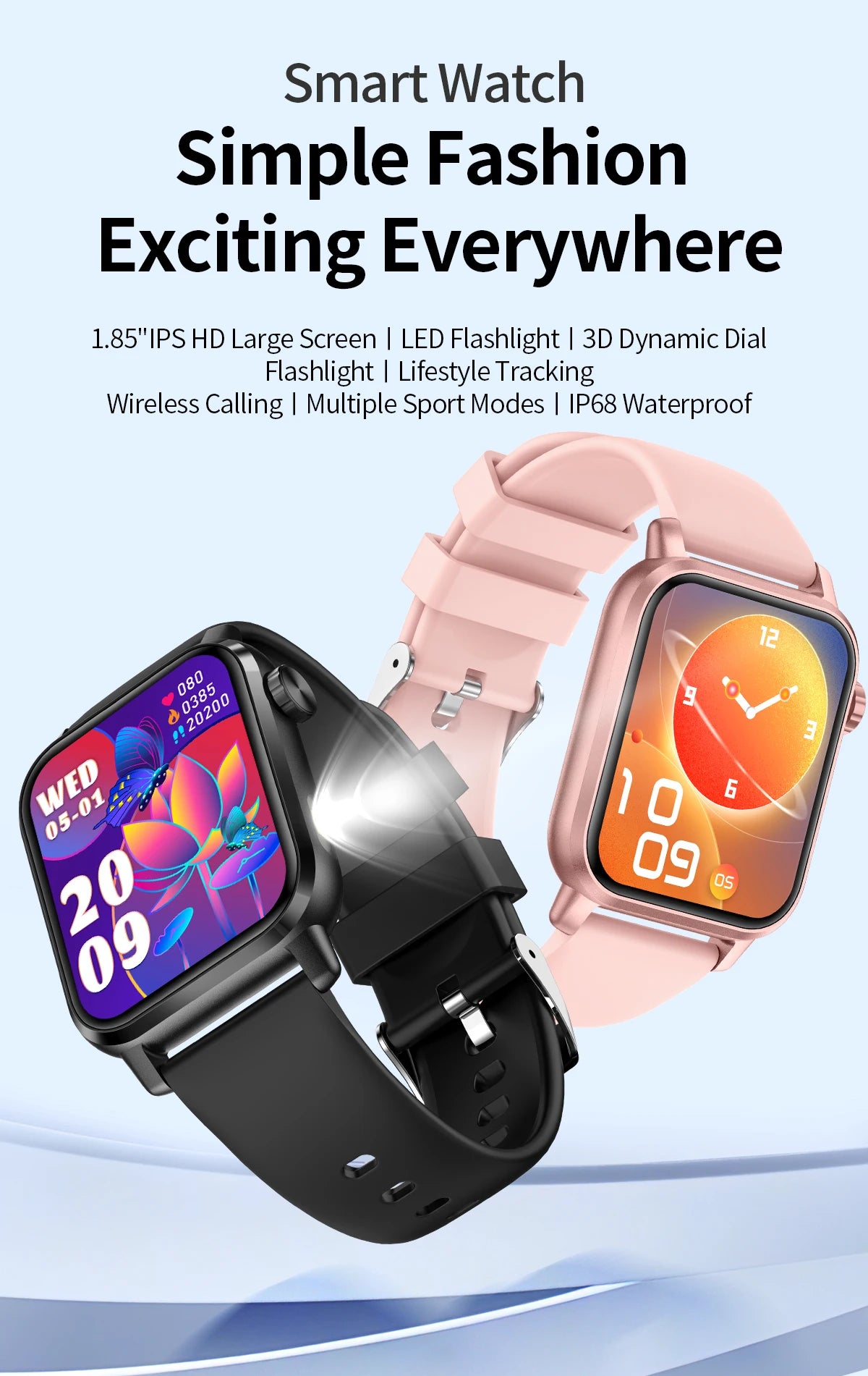 LIGE New Smart Watch 1.85''HD Screen Men Watches 3D Dial Bluetooth Call/Sport Fitness Tracker Men Smartwatch With LED Flashlight