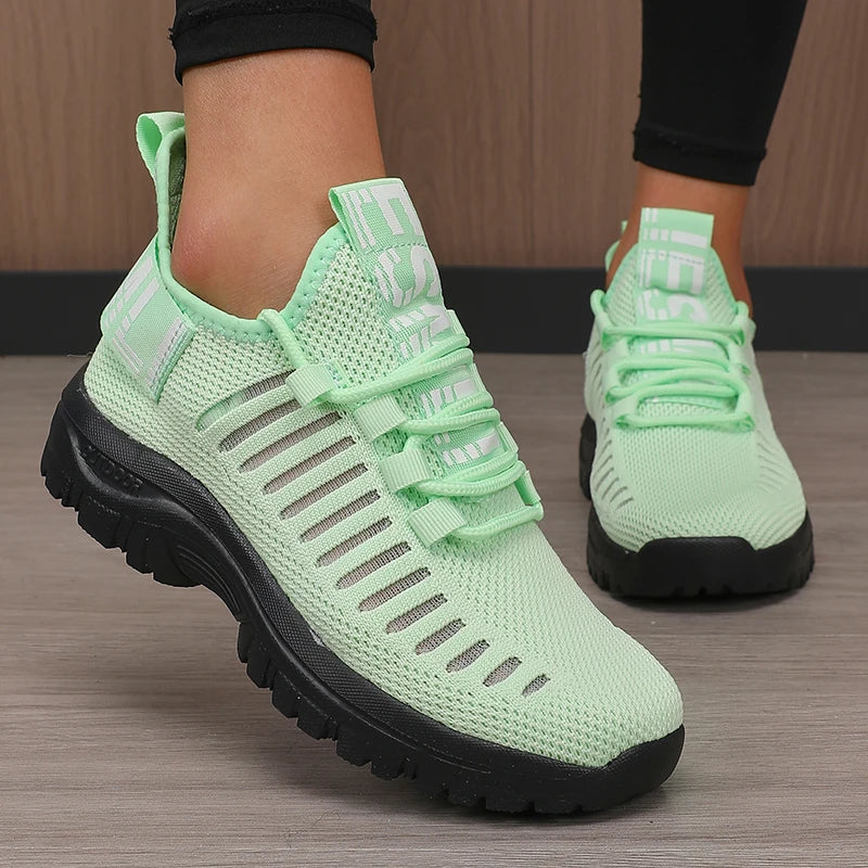Women's Fashion Mesh Shoes New Trendy Design Breathable/Cool Comfortable Anti Slip Sole Outdoor Walking Flat Lace Up Shoes