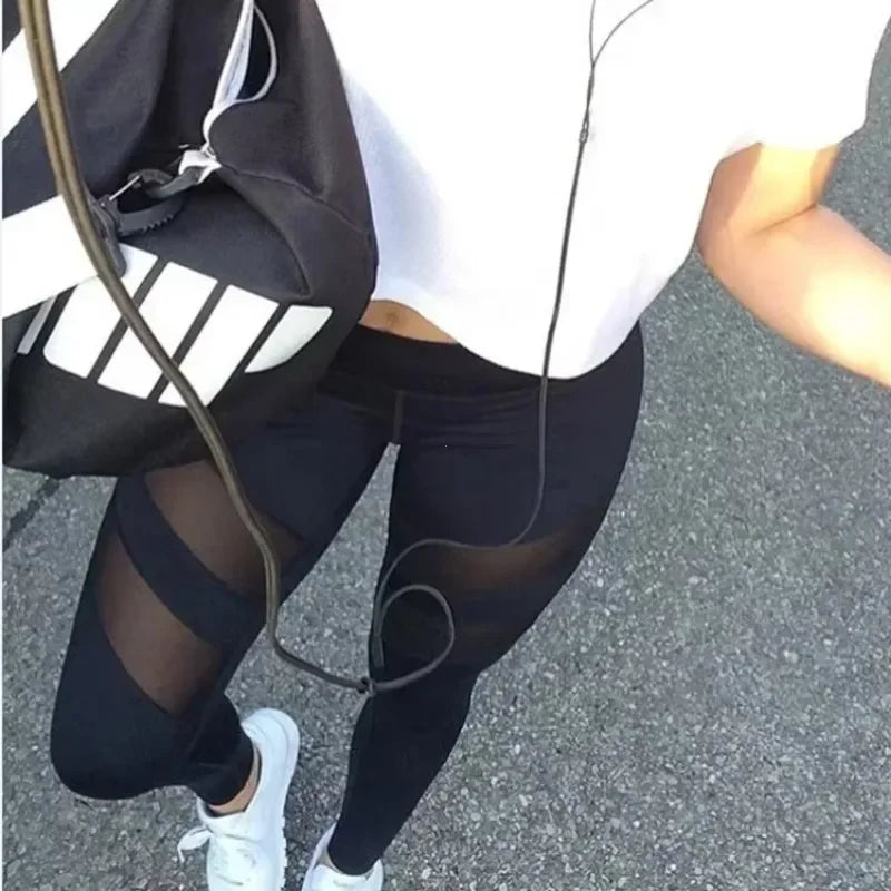 Women Mesh Patchwork Sport Leggings High Waist Tights Pants Solid Sports Wear/for Women Gym Push Up Yoga Pants Plus Size S-XL