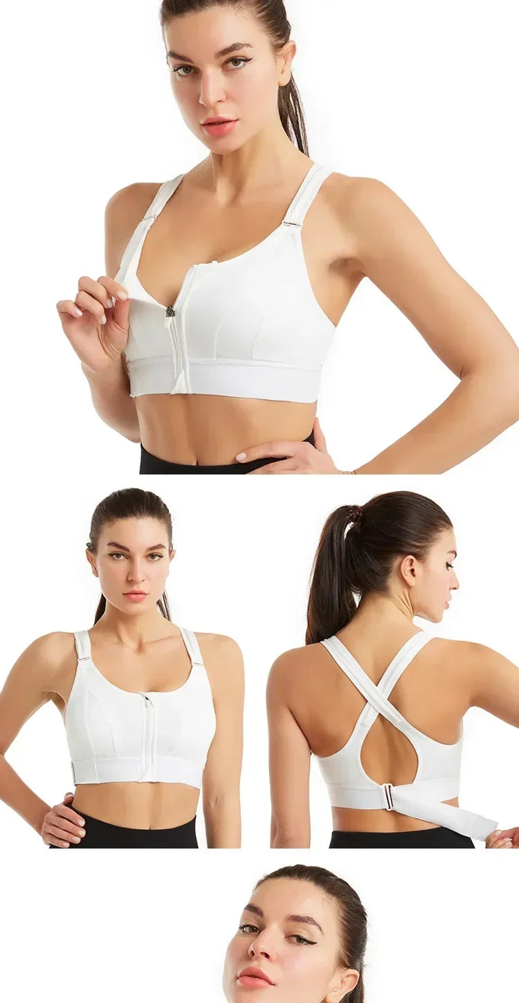 Women Sports Bras Tights Crop Top Yoga Vest Front Zipper Plus Size/Adjustable Strap Shockproof Gym Fitness Athletic Bras