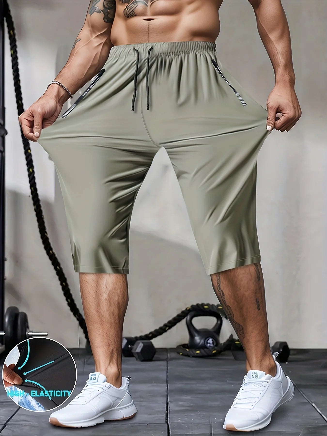 Men High Elasticity Summer Casual Shorts Drawstring Pockets/Breathable Nylon Lightweight Stretchy Athletic Wear