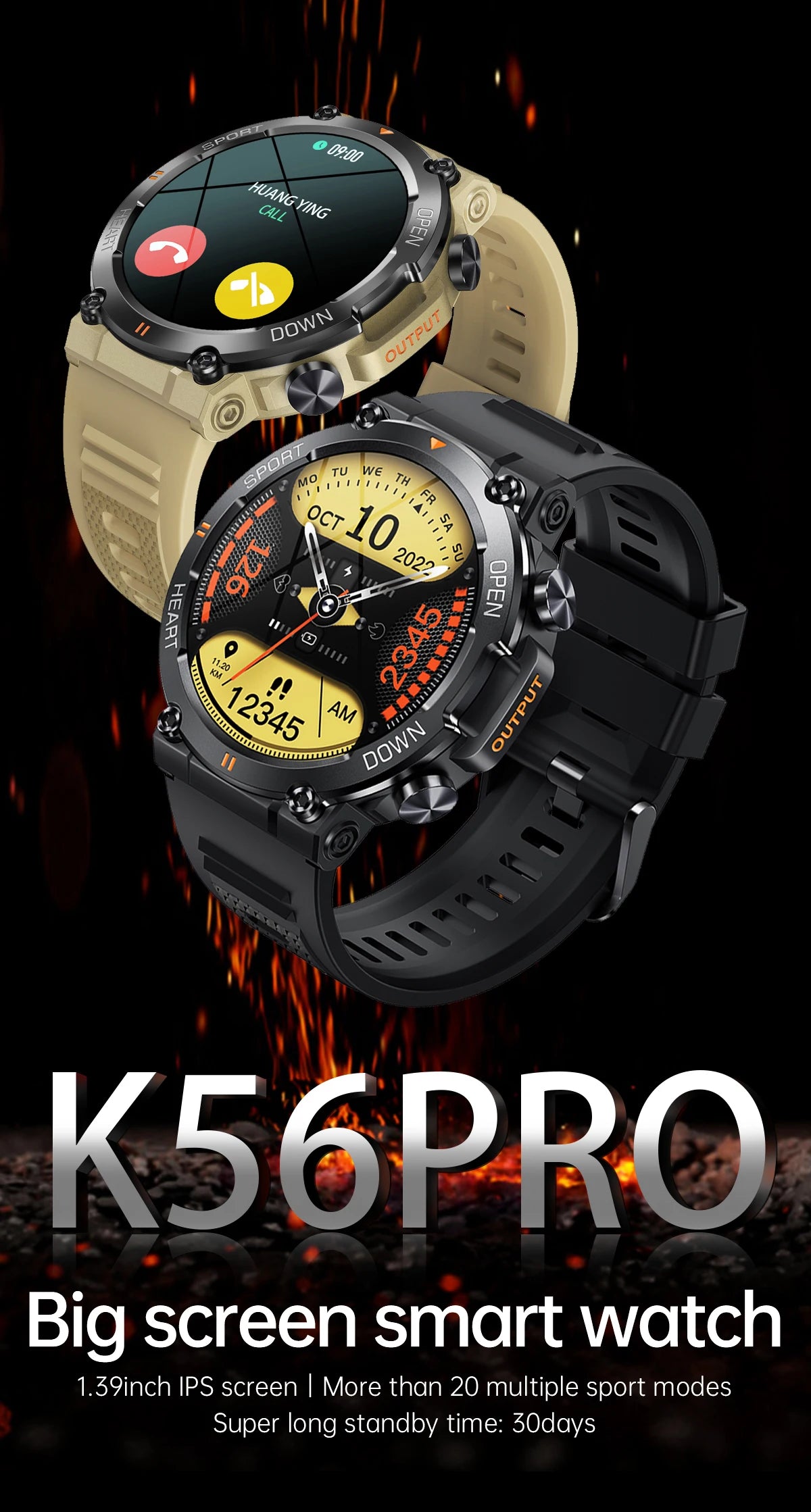 SENBONO Men's Smart Watch Big Screen Bluetooth Call 400mAh Military/Outdoor Sports Fitness Tracker Smartwatch Men Women K56