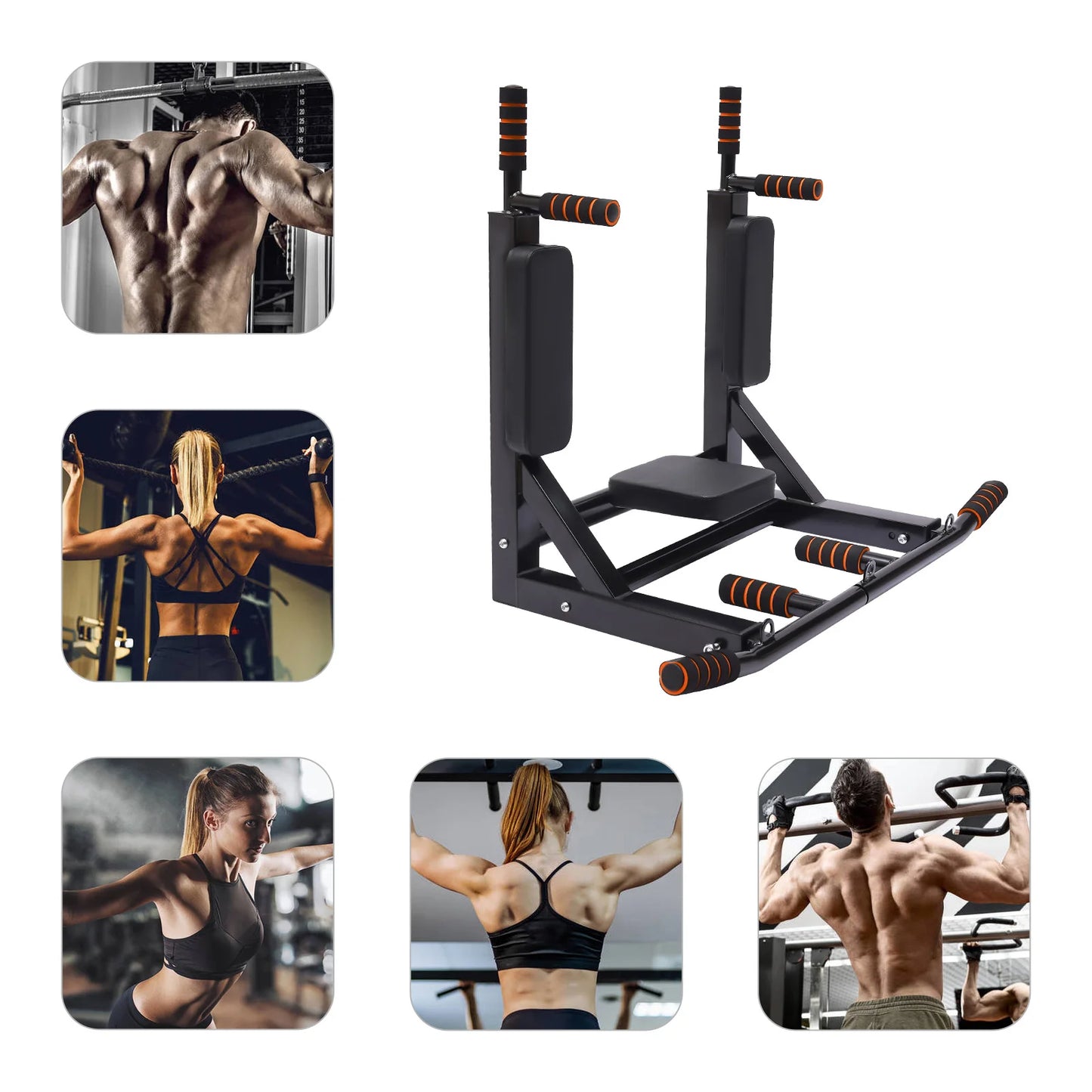 Wall Mounted Pull Up Bar Chin Up bar Multifunctional Dip Station/for Indoor Gym Workout Training Equipment Fitness Dip Stand