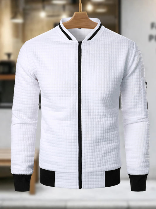 Men s Casual  Fit Zipper Up Lightweight Stand Collar Jacket/Spring Fall Coat with Contrast Color Detail