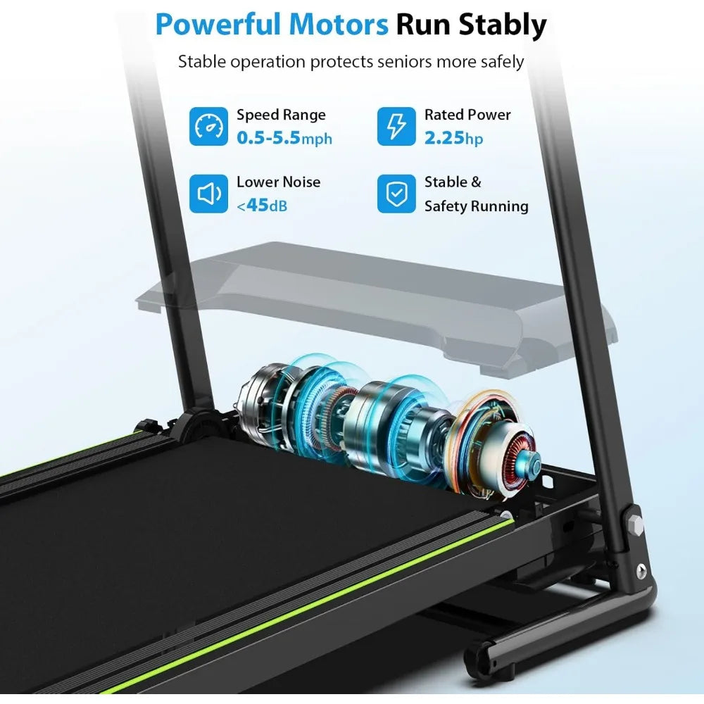 CIIHI Walking Treadmill for Seniors - Foldable Treadmill with Long Handrail/and 300 Lbs Capacity - Home Recovery Fitness