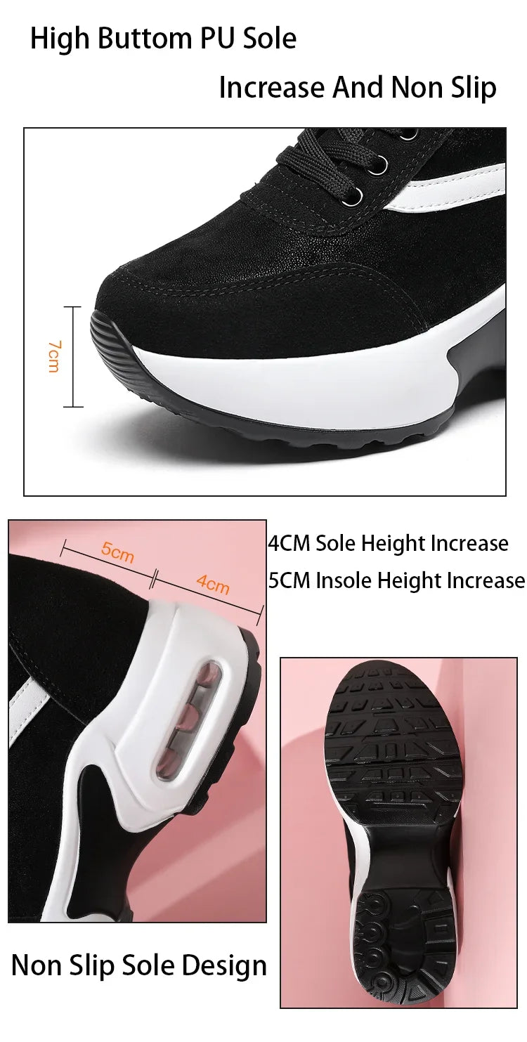 Women Air Cushion Sneaker Insole Increase Height/Brand Sport Shoes High Bottom Outdoor Daily Walking Shoes