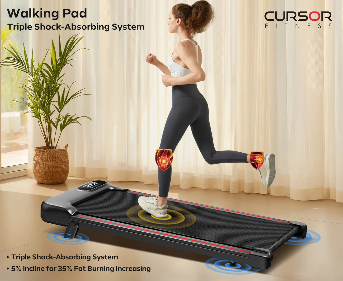 2.5 HP Incline Under-Desk Treadmill/Triple Knee Protection with App and Remote Controls
