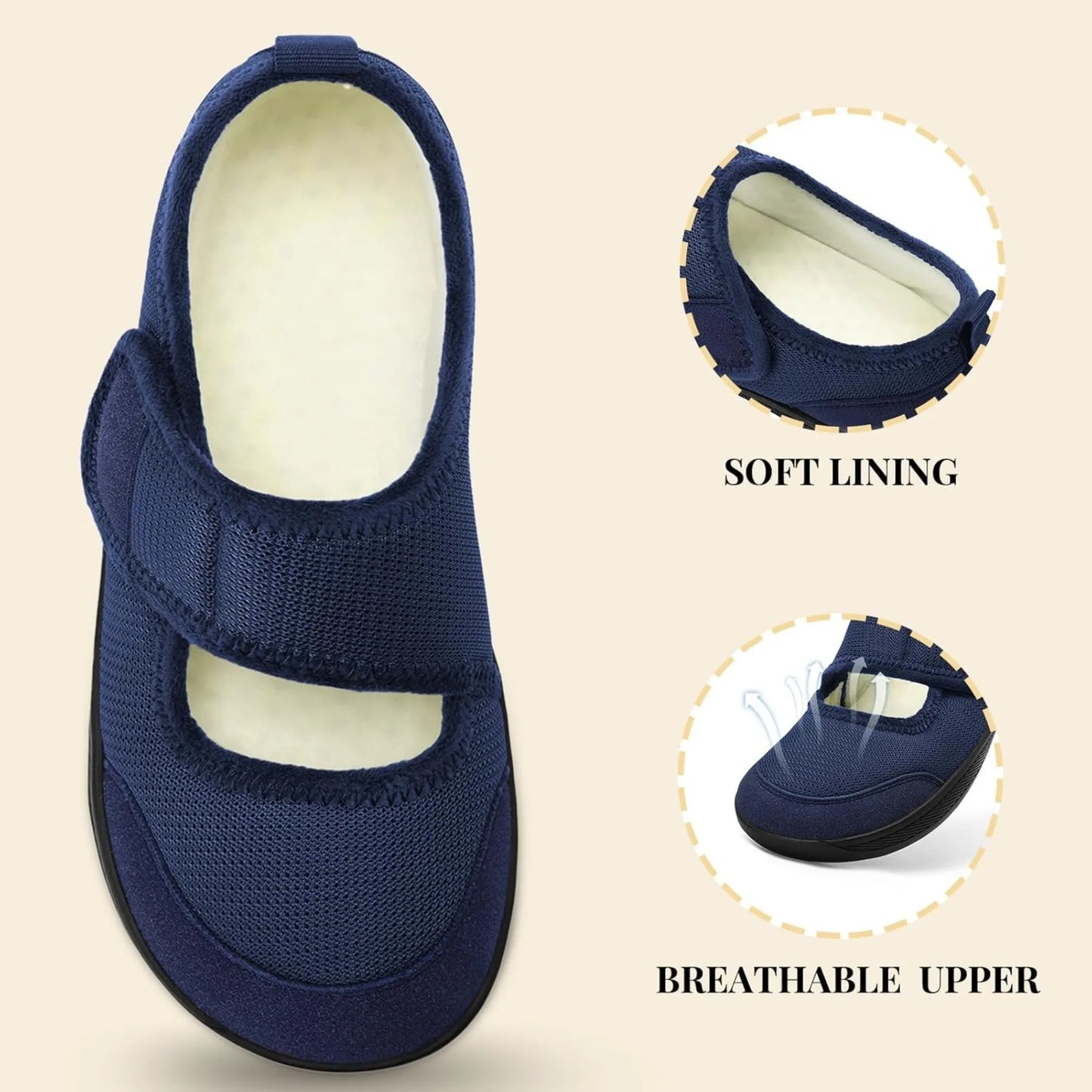 Women's Slippers Wide Width Diabetic Shoes Edema House/Barefoot Walking Shoes Adjustable Indoor Outdoor Slippers