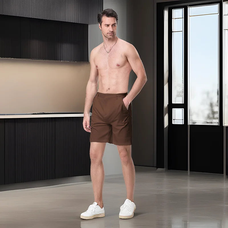 Men s Lightweight Linen Shorts with Elastic Waistband and Pockets/Casual Knee-Length Breathable Summer Shorts
