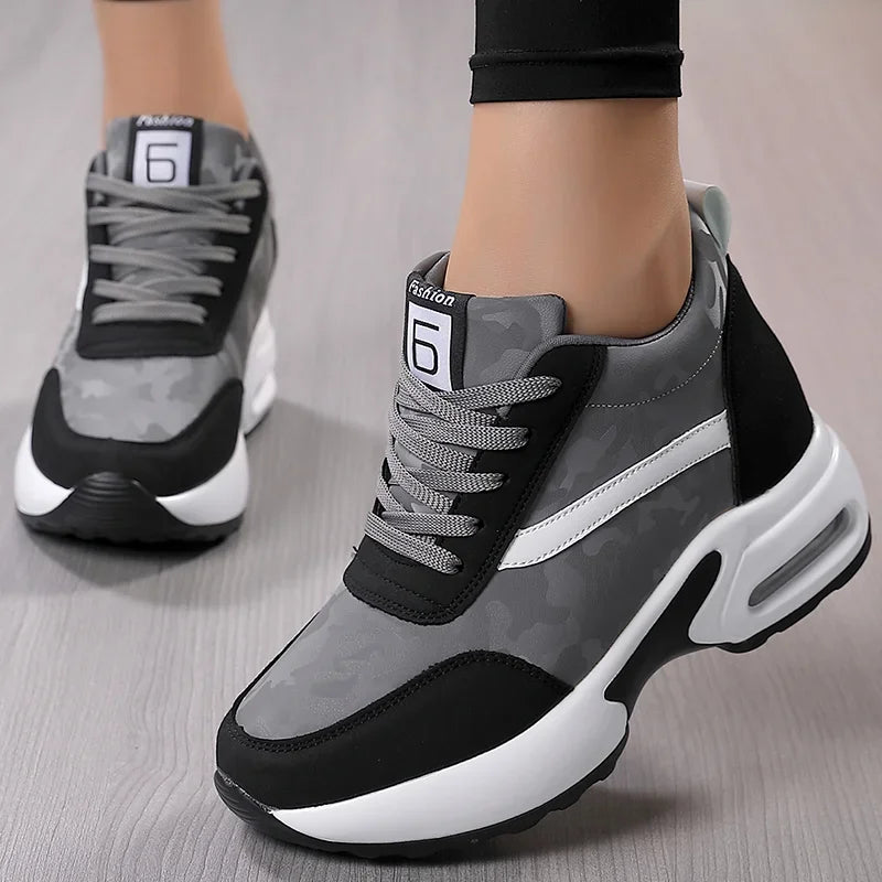 Women Air Cushion Sneaker Insole Increase Height/Brand Sport Shoes High Bottom Outdoor Daily Walking Shoes