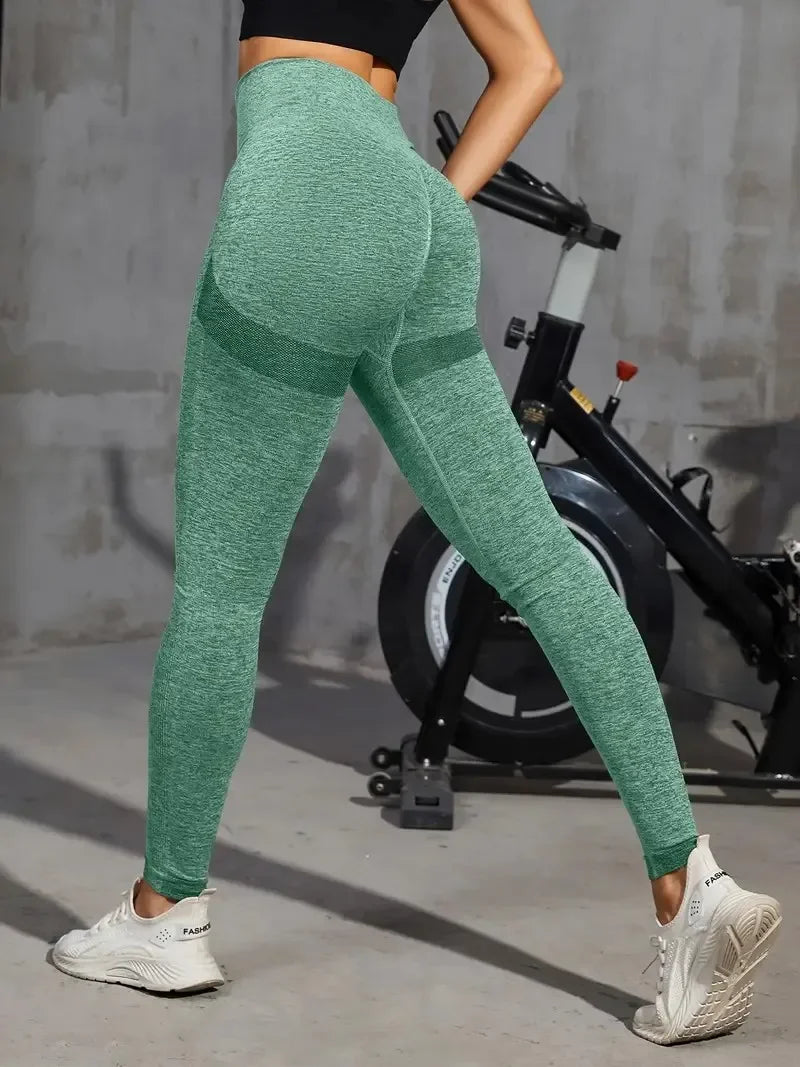 Solid Color Seamless Yoga Leggings High Waist Fitness/Running Workout Sports Pants Women's Activewear