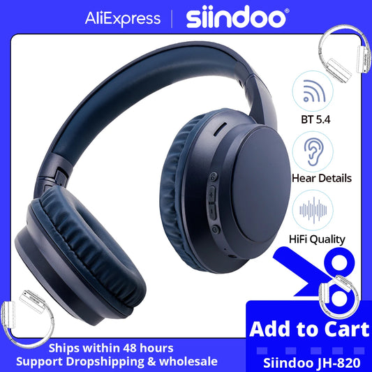 Siindoo JH-820 Wireless Bluetooth Headphones 60H Playtime 3 EQ Sound Modes/Newest Foldable Lightweight headset for Travel Study