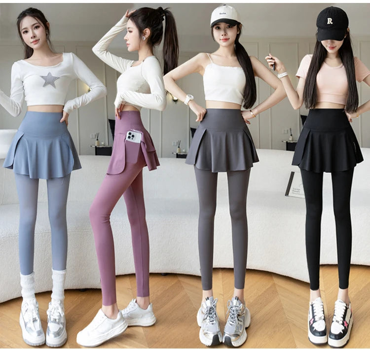 Women Fake Two Pieces Leggings Seamless Fitness Leggings High Waist/with Pocket Elastic Slim Fashion Hip Lifting Yoga Pants
