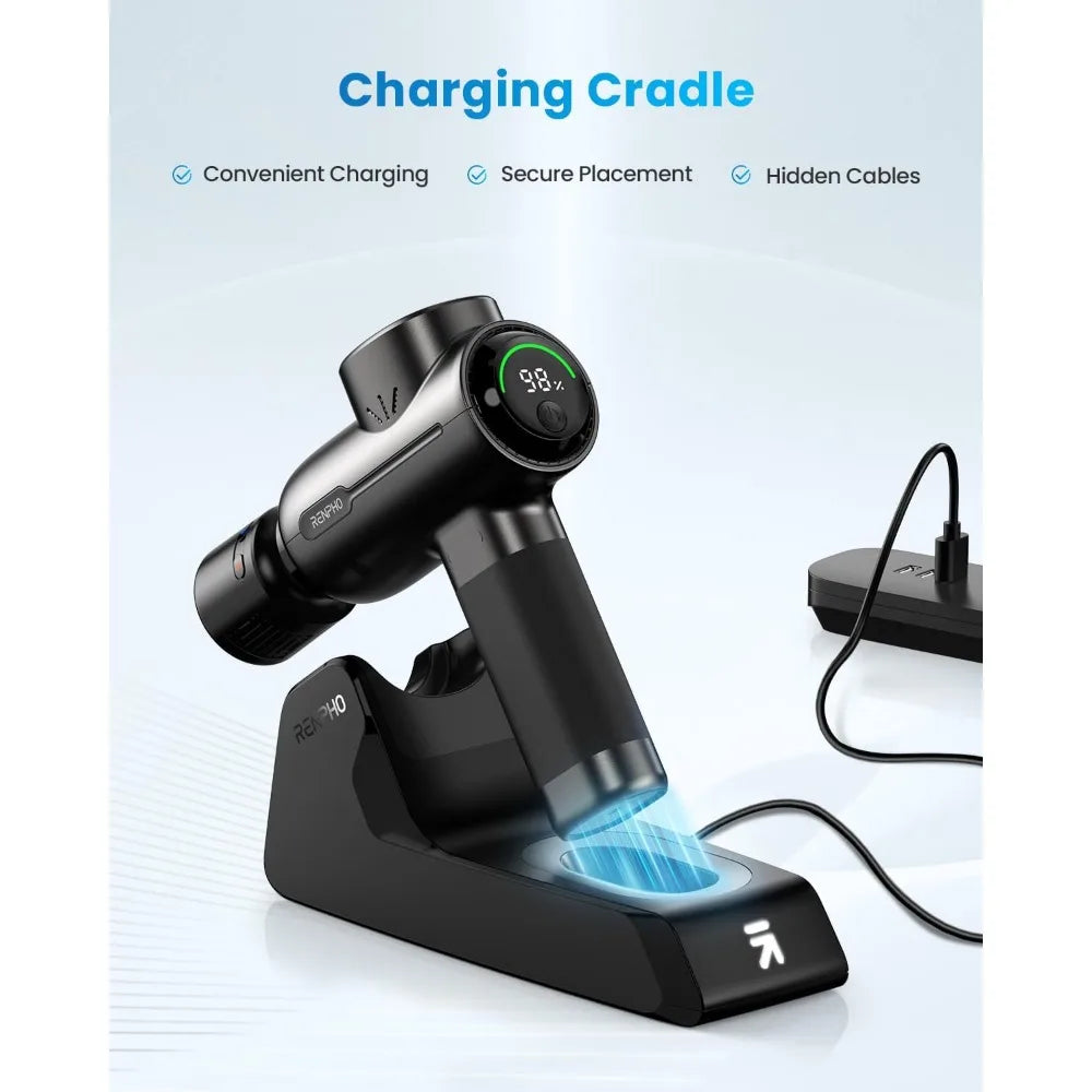 Massage gun with hot and cold deep tissue percussion/muscle massage gun portable Bluetooth and charging stand