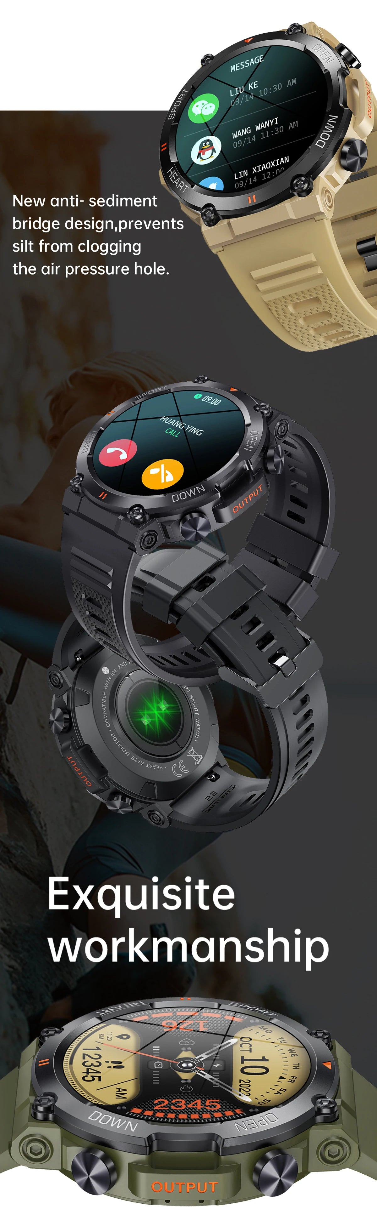 SENBONO Rugged Military Smart Watch for Men 100+Sports Watches BT Call/Waterproof Original Big Battery Heart Rate Smartwatch men