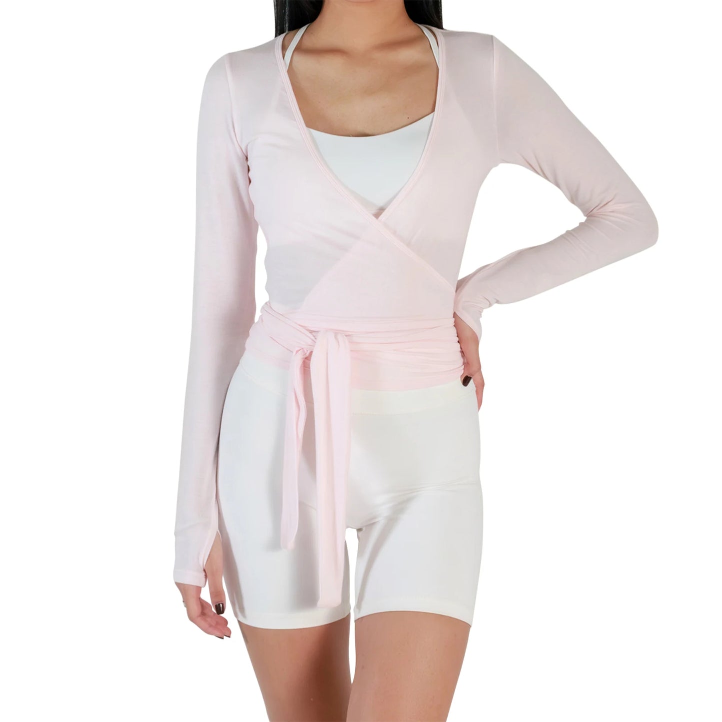 Women s Ballet Wrap Tops Solid Stylish V Neck Long Sleeve/Workout T-Shirt for Yoga and Pilates Practice